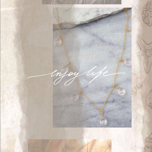 YS Gems Jewelry - Rose Quartz & 14k Gold Plated Station Necklace